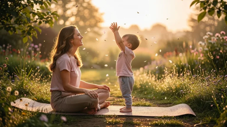 Le matin où mon fils de 3 ans a fait sa première salutation au soleil dans un jardin lumineux