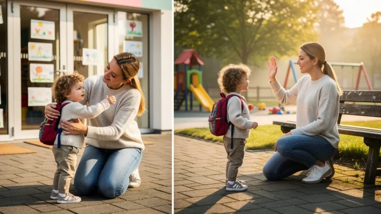Comparaison réaliste de deux façons de dire au revoir à la crèche sur trois semaines