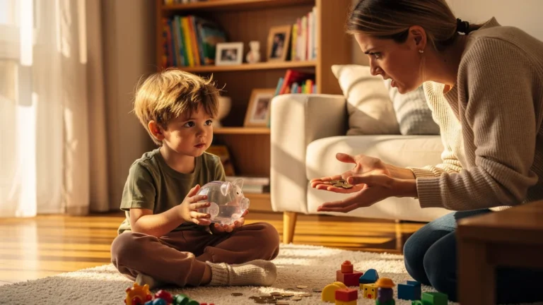 Enfant de moins de six ans recevant argent de poche, illustrant fascination et marchandage compulsif