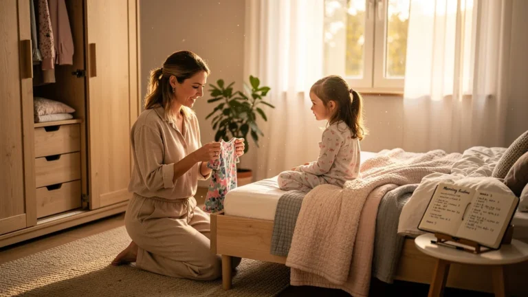 Mère et fille préparant leurs vêtements la veille pour des matins calmes et organisés pendant trois semaines
